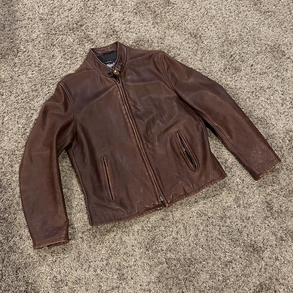 SCHOTT Vintaged Cowhide Café Racer Leather Jacket 654 XL - Picture 3 of 14
